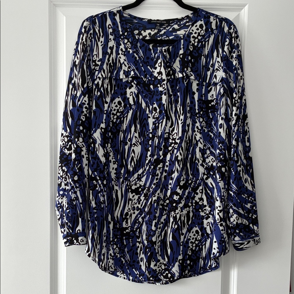 Jones New York Size 14 Abstract Patterned Half-Buttoned Blouse